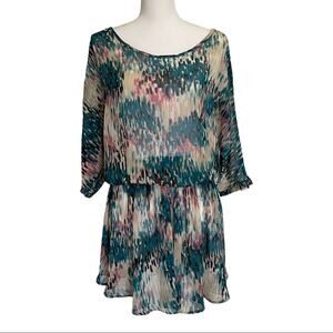 JOSA TULUM Blue Cream Abstract Drop Waist Mini Dress One Size